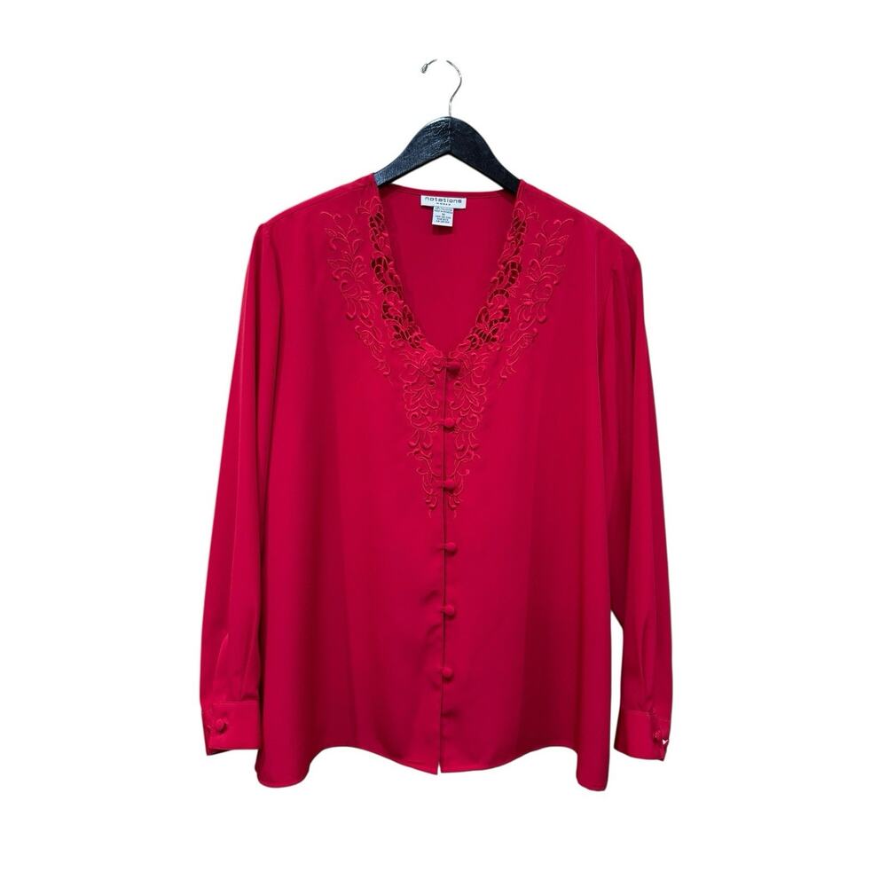 Vintage Red Embroidered Button Down Shirt Blouse Size 1X 18/20